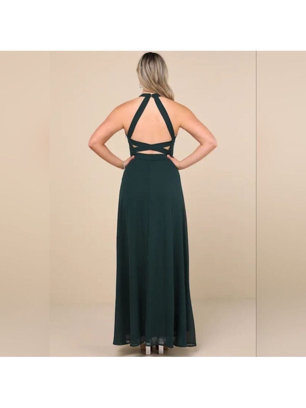 Lulus - Confidently Charismatic Emerald Backless Halter Maxi Dress - Picture 7 of 10